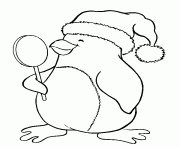 Coloriage pingouin noel sucette