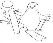 Coloriage pingouin qui fait du ski