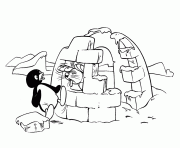 Coloriage pingu viel igloo et phoque