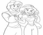 Coloriage Aladdin offre un bijou pour Jasmine