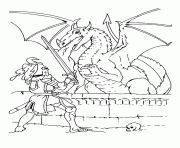 Coloriage chevalier qui combat un dragon