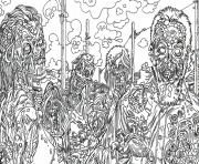 Coloriage halloween adulte zombie art ville de zombie