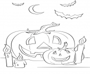 Coloriage halloween citrouilles chandelle chauve souris