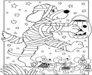 Coloriage halloween facile chien momie