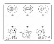 Coloriage relie chaque animal a son repas jeu a imprimer