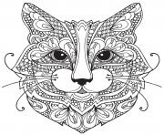 Coloriage chat adulte difficile visage mandala