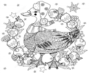 Coloriage christmas goose avec des pommes zentangle noel adulte