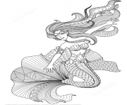 Coloriage mermaid zentangle adulte