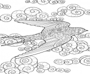 Coloriage swallow in the sky zentangle adulte