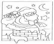 Coloriage pere noel entre par la chemine sous la neige