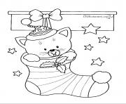 Coloriage bas de noel avec un chat mignon