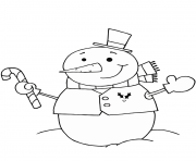 Coloriage bonhomme de neige avec une canne de noel