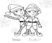 Coloriage deux lutins de noel jumeaux