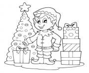 Coloriage lutin de noel sapin et cadeaux