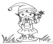 Coloriage lutin de noel fille avec une fleur