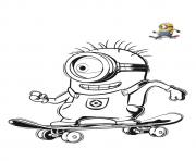 Coloriage minion sur un skate board