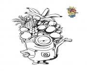 Coloriage minion avec un casque de fruits tropicals