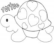 Coloriage tortue avec des coeurs saint valentin