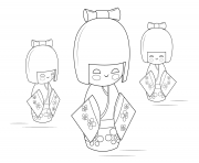 Coloriage kokeshi dolls Poupee Russe