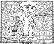 Coloriage coco miguel avec fond mandala adulte