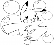 Coloriage pokemon pikachu fait le saut avec des ballons