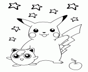 Coloriage pokemon pikachu etoiles et pomme