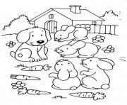 Coloriage lapins en compagnie du chien