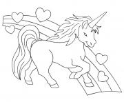 Coloriage arc en ciel licorne coeurs