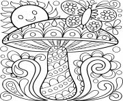 Coloriage adulte champignon soleil papillon nature