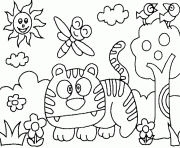 Coloriage bebe tigre dans la nature