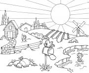 Coloriage nature ete vacances paysage