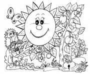 Coloriage paysage nature printemps enfants