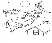 Coloriage famille peter pan dans les airs