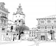 Coloriage architecture ville batiments ukraine