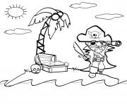 Coloriage pirate sur une ile sans bateau tresors