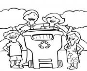 Coloriage famille bonne habitude jour de la terre recyclage