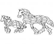 Coloriage adulte chevaux en route