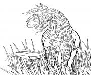 Coloriage horse cheval dans la nature adulte