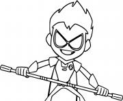 Coloriage robin teen titans go tente de defendre