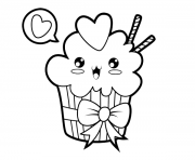 Coloriage cupcake kawaii avec boucle