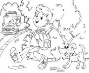 Coloriage aller a lecole par autobus scolaire