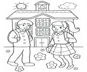 Coloriage fille et garcon rentree scolaire