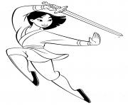 Coloriage mulan la combattante avec une epee