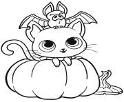 Coloriage chauve souris chat citrouille halloween