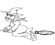 Coloriage halloween witch on a broom halloween