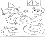 Coloriage halloween preparation automne