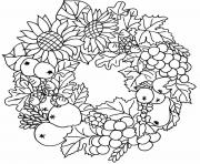 Coloriage couronne automne feuilles fruits