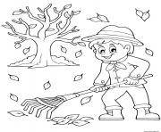 Coloriage automne ramasser les feuilles