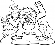 Coloriage yeti bigfoot fait peur aux touristes