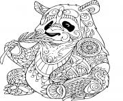 Coloriage panda mange une plante adulte animaux zentangle